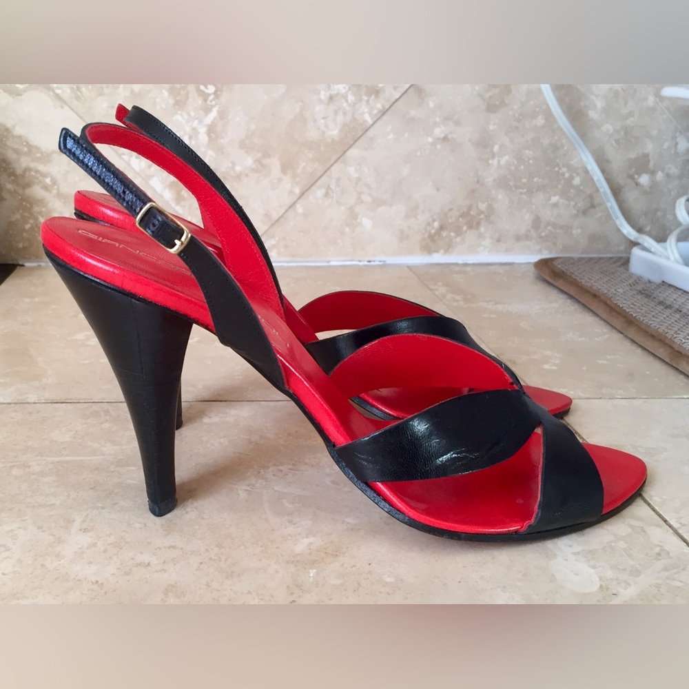 Giancarlo Paoli Black Leather Slingback Sandals, Size 37.5 - Picture 2 of 5